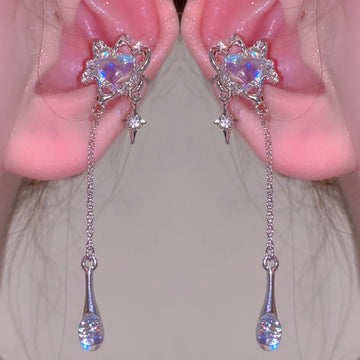 DAIIIBABYYY  -  Y2K Sweet Cool Love Heart Tassel Star Earring Shiny Moonstone Star Pendant Stud Earrings Fashion Earring Party Jewelry Gifts